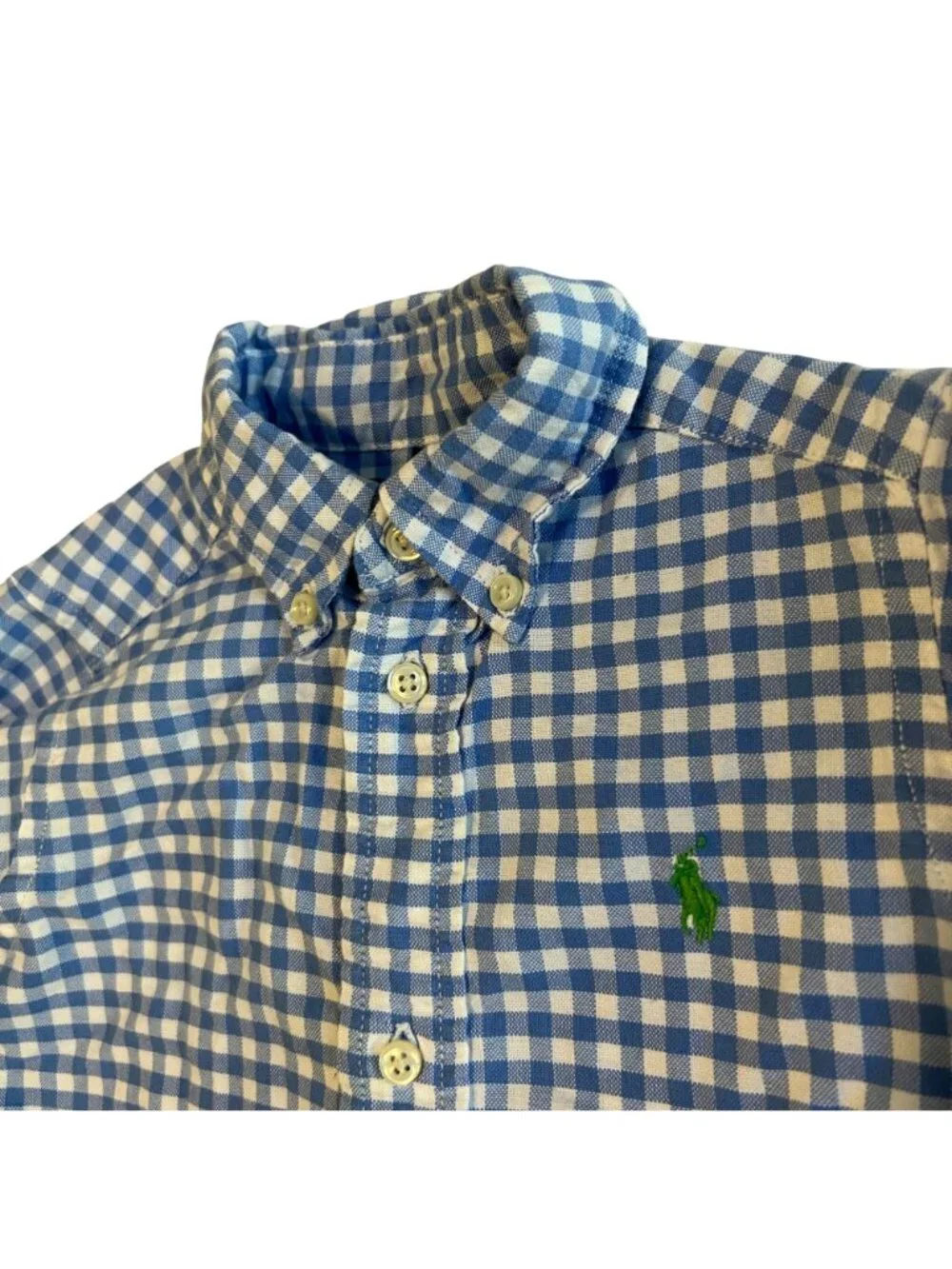 Ralph Lauren Gingham Shirt Boys Blue White Cotton Long Sleeve Button Down Size 2